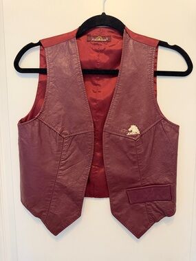 Vintage Jordache Burgundy Leather Vest with S Hose logo